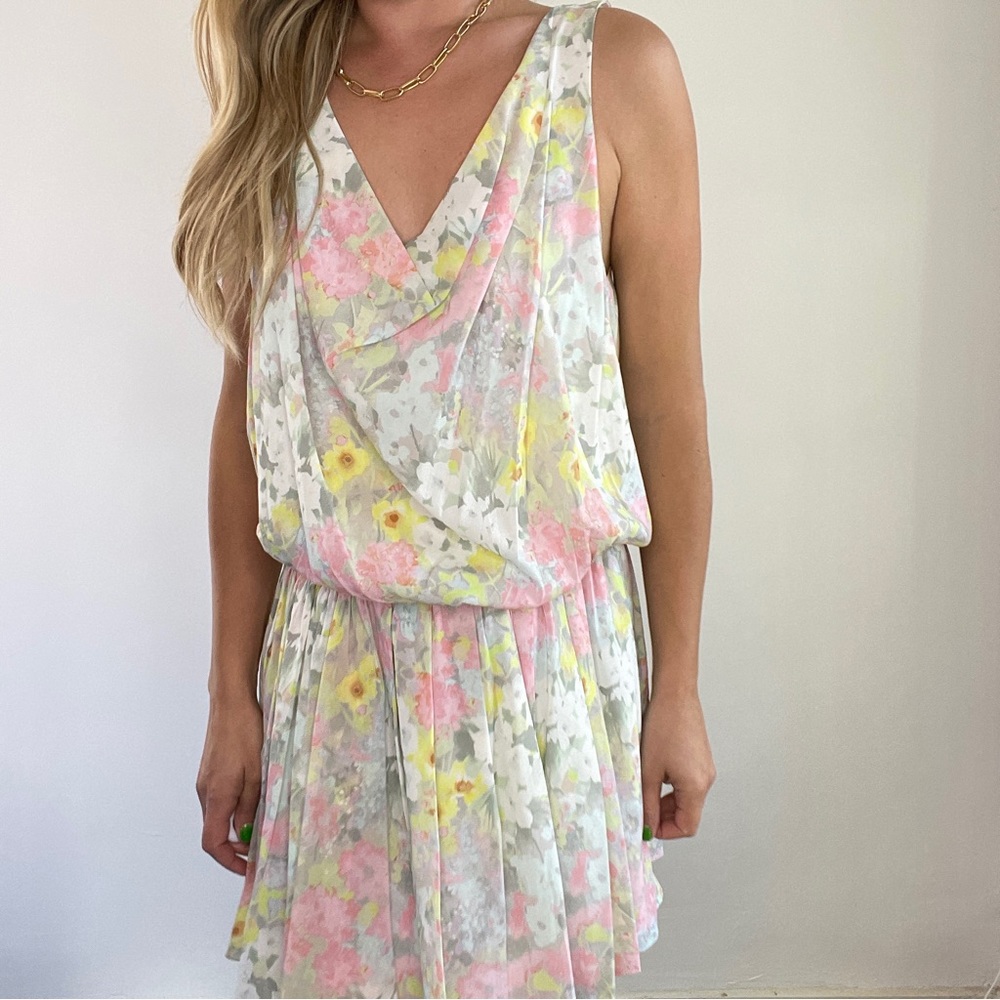Alice & Olivia Grey, Pastel Pink & Yellow Floral Dress - Picture 9 of 9